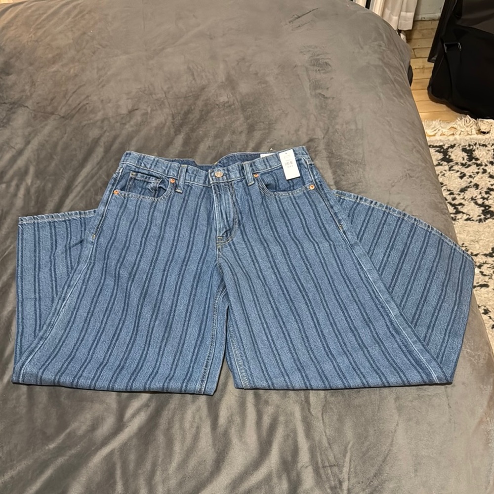 GAP, baggy mid-rise, Blue Striped Women's Jeans. 27, short.